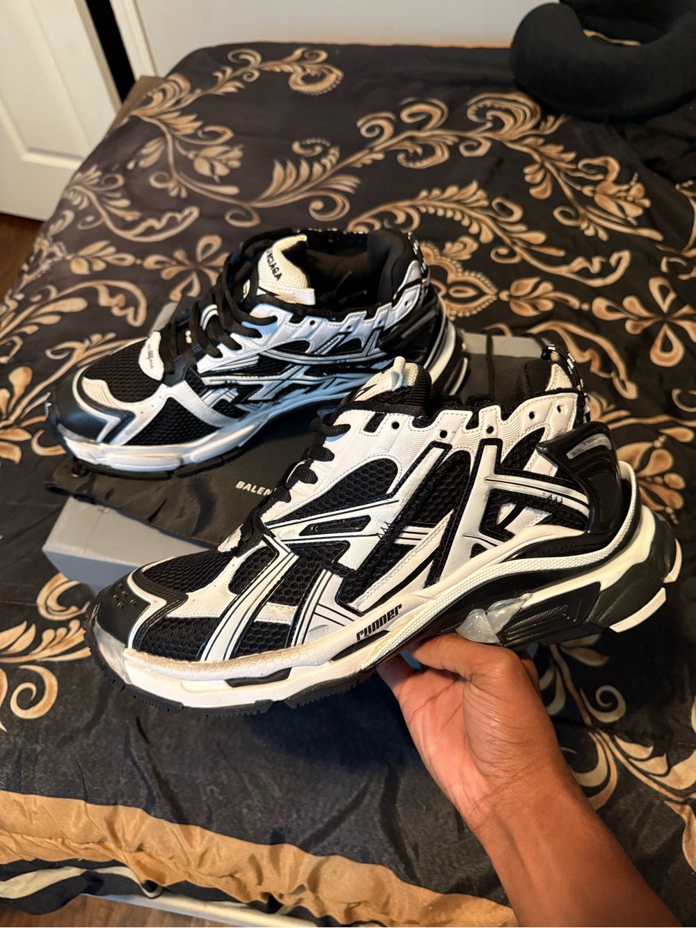 Balenciaga Black & White Athletic Running Sneakers
